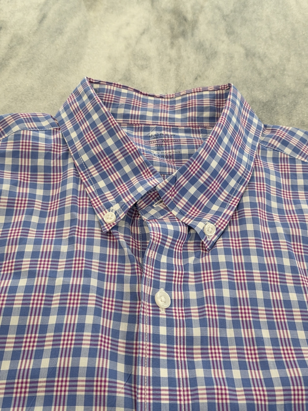 (L) Men's J. Crew Casual Dress Shirt Plaid Red & Blue Ultra Light Cotton Slim